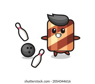 Character cartoon of wafer roll is playing bowling , cute style design for t shirt, sticker, logo element