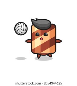 Character cartoon of wafer roll is playing volleyball , cute style design for t shirt, sticker, logo element