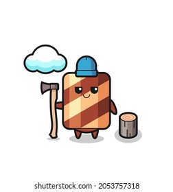 Character cartoon of wafer roll as a woodcutter , cute style design for t shirt, sticker, logo element