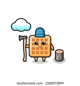 Character cartoon of waffle as a woodcutter , cute design