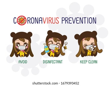 Character Cartoon wearing a mask protection and prevention during Virus and infectious outbreak, Coronavirus (COVID-19), Fight virus concept : Vector illustration