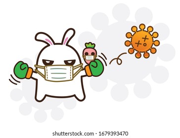Character Cartoon wearing a mask protection and prevention during Virus and infectious outbreak, Coronavirus (COVID-19), Fight virus concept : Vector illustration