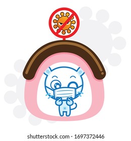 Character Cartoon wearing a mask protection and prevention during Virus and infectious outbreak, Coronavirus (COVID-19), Fight virus concept, Stay Home : Vector illustration