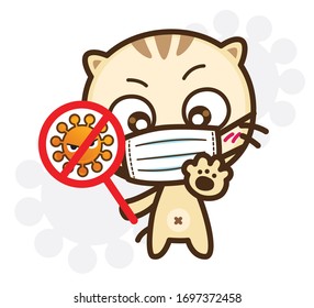Character Cartoon wearing a mask protection and prevention during Virus and infectious outbreak, Coronavirus (COVID-19), Fight virus concept : Vector illustration