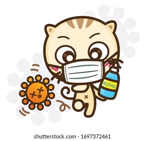 Character Cartoon wearing mask protection to prevent Virus and infectious outbreak, Coronavirus (COVID-19), Fight virus concept : Vector illustration