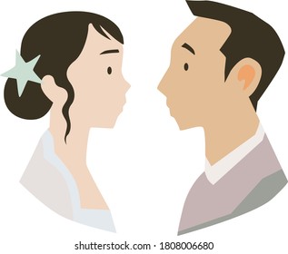 character cartoon wedding illustration. simple couple illustration. marriage vector couple