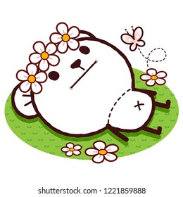 Character cartoon white bear sleep on grass in the Garden, vector illustration.