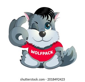 Character cartoon wolf or dog emotion OK Hand Sign, sticker emoji for web, chat, messenger, child design, vector.