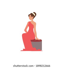 character cartoon woman sitting on chair with fashion dress style vector illustration