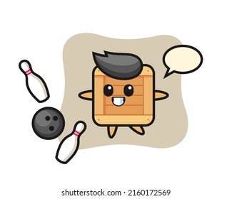 Character cartoon of wooden box is playing bowling , cute style design for t shirt, sticker, logo element