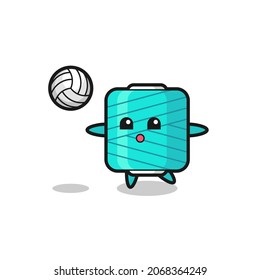 Character cartoon of yarn spool is playing volleyball , cute style design for t shirt, sticker, logo element