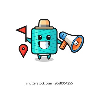 Character cartoon of yarn spool as a tour guide , cute style design for t shirt, sticker, logo element