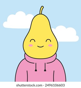 Character cartoon yellow pear person cute fruit smiling happy vector illustration.