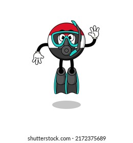 Character cartoon of yemen flag as a diver , character design