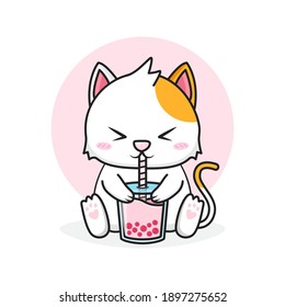 character cat drinking boba drink vector