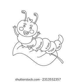 Caterpillar Caterpillar, Schwarz-Weiß-Vektorgrafik-Farbbuch für Kinder
