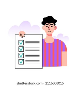 Character with checklist. To do list. Vector illustration in a flat style
