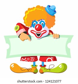 character cheerful clown. clown holding a banner ad. clown on a poster