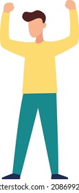 Character cheerful raise hands winning