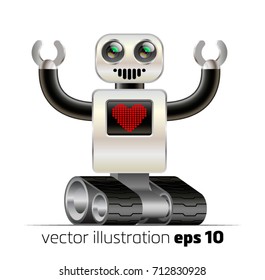 character cheerful robot on the tracks