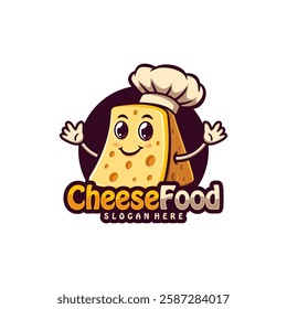 Character Cheese with chef hat logo design concept vector. Creative Cheese food Logo Design Template