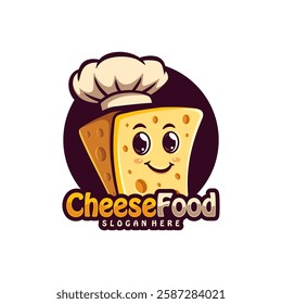 Character Cheese with chef hat logo design concept vector. Creative Cheese food Logo Design Template