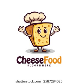 Character Cheese with chef hat logo design concept vector. Creative Cheese food Logo Design Template