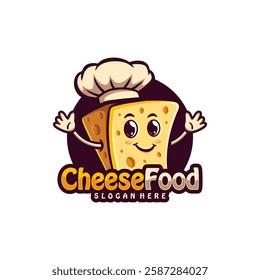 Character Cheese with chef hat logo design concept vector. Creative Cheese food Logo Design Template