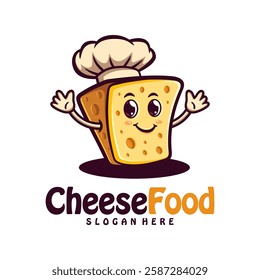 Character Cheese with chef hat logo design concept vector. Creative Cheese food Logo Design Template