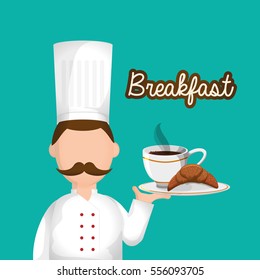 character chef breakfast tray food vector illustration eps 10