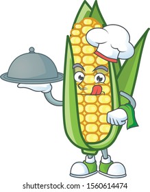 Character chef holding food in the cartoon a corn