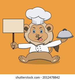 Character Chef Lion For Fun, Orange Colors Background, Mascot, Icon, Character or Logo, Vector and Illustration.