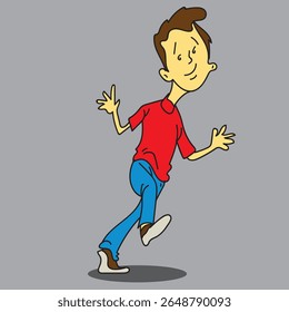 Character of a child walking quickly and pointing with his hands