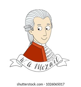 Character Children Book Famous Pianist Wolfgang Amadeus Mozart Vector Illustration