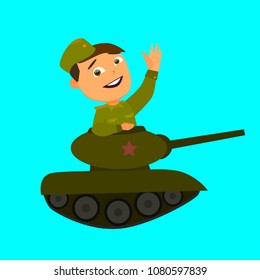 Character in children costume of Soviet soldiers, happy holiday. Russian Victory day on may 9. Vector illustration in cartoon style.