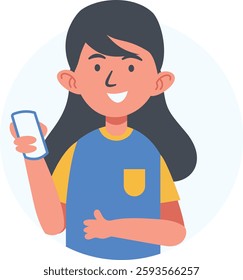 Character of Children Smartphone Addiction. Vector Illustration with Trendy Cartoon Style.