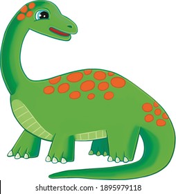A character in the children's style. Diplodocus cute green dinosaur