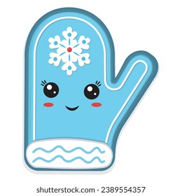 The character of the Christmas mitt Kawaii, color isolated vector illustration in cartoon style