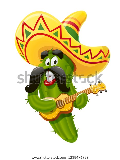 シンコ デ マヨのお祝いのキャラクター ギターとソンブレロでマリアチに身を包んだ緑のサボテンジャラペノ メキシコの国民の祝日に メキシコ のギタリストが民族音楽を演奏します ベクターイラスト のベクター画像素材 ロイヤリティフリー