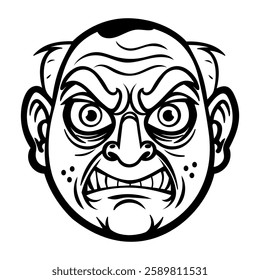 A character clenching his teeth with an angry face, glyph style sticker 