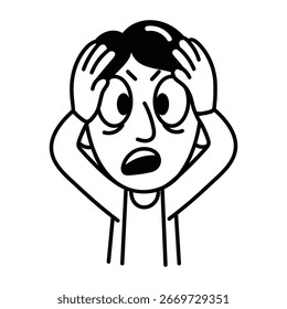 A character clutching head icon in hand drawn style 
