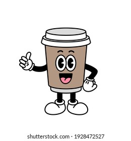 Character Coffee Cup in cartoon vintage style. Vector illustration isolated on a white background.