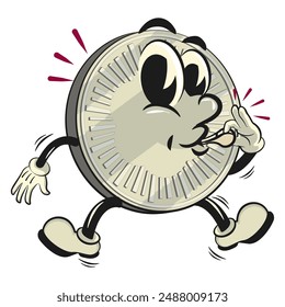 character of a coin money cartoon vector isolated clip art mascot illustration  is blowing the whistle, work of hand drawn