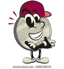 character of a coin money cartoon vector isolated clip art mascot illustration hip-hop style by wearing a cool hat, work of hand drawn