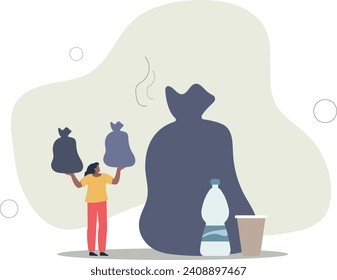 Character collecting plastic and other environmentally unfriendly trash.Plastic pollution problem concept.