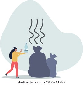 Character collecting plastic and other environmentally unfriendly trash.life situation and activities.