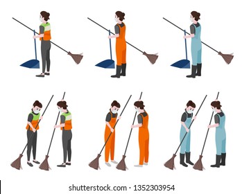 Character collection cleaning women, cartooning, vector illustration and flat design.