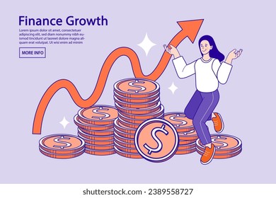 The character collects gold coins. Businesswoman with money. The character collects gold coins from the money. Business woman with money. Passive income and stock market investing. Finance Experts.