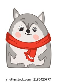 character colored New Year's festive cat in a scarf animal isolated on a white background vector illustration