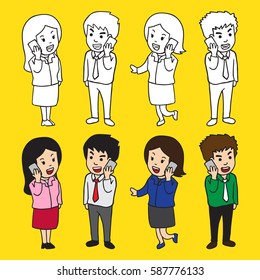 Character concept design of businessman and businesswoman
talking on the telephone vector